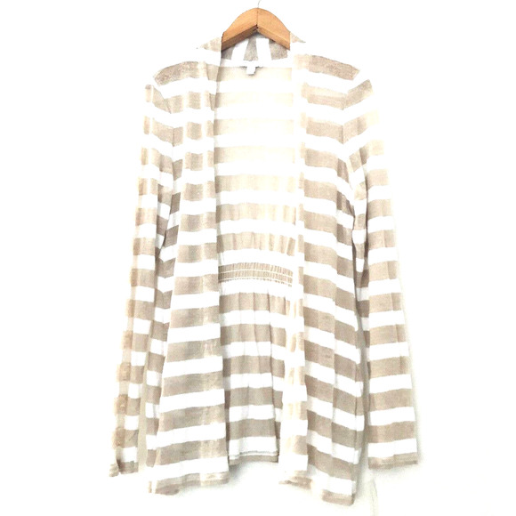 Charter Club Cardigan Striped Beige Sz L - Picture 1 of 7